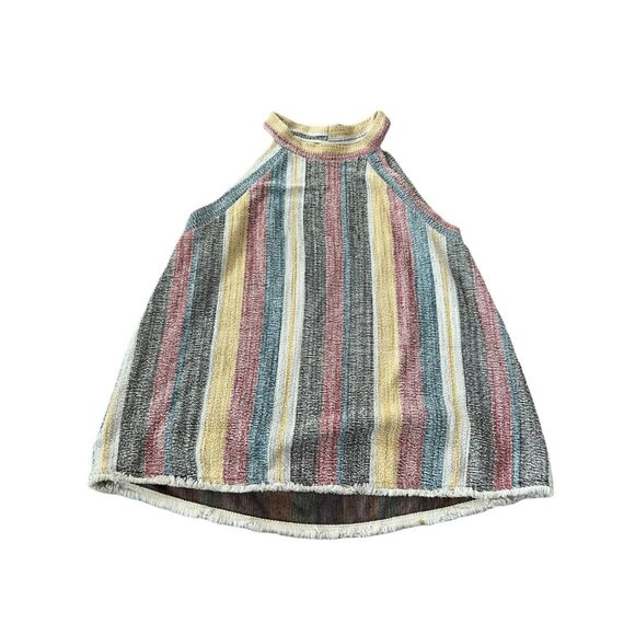 Anthropologie W5 Striped Babydoll Cami Halter Top Textured Knit Raw Hem Small - Picture 1 of 8